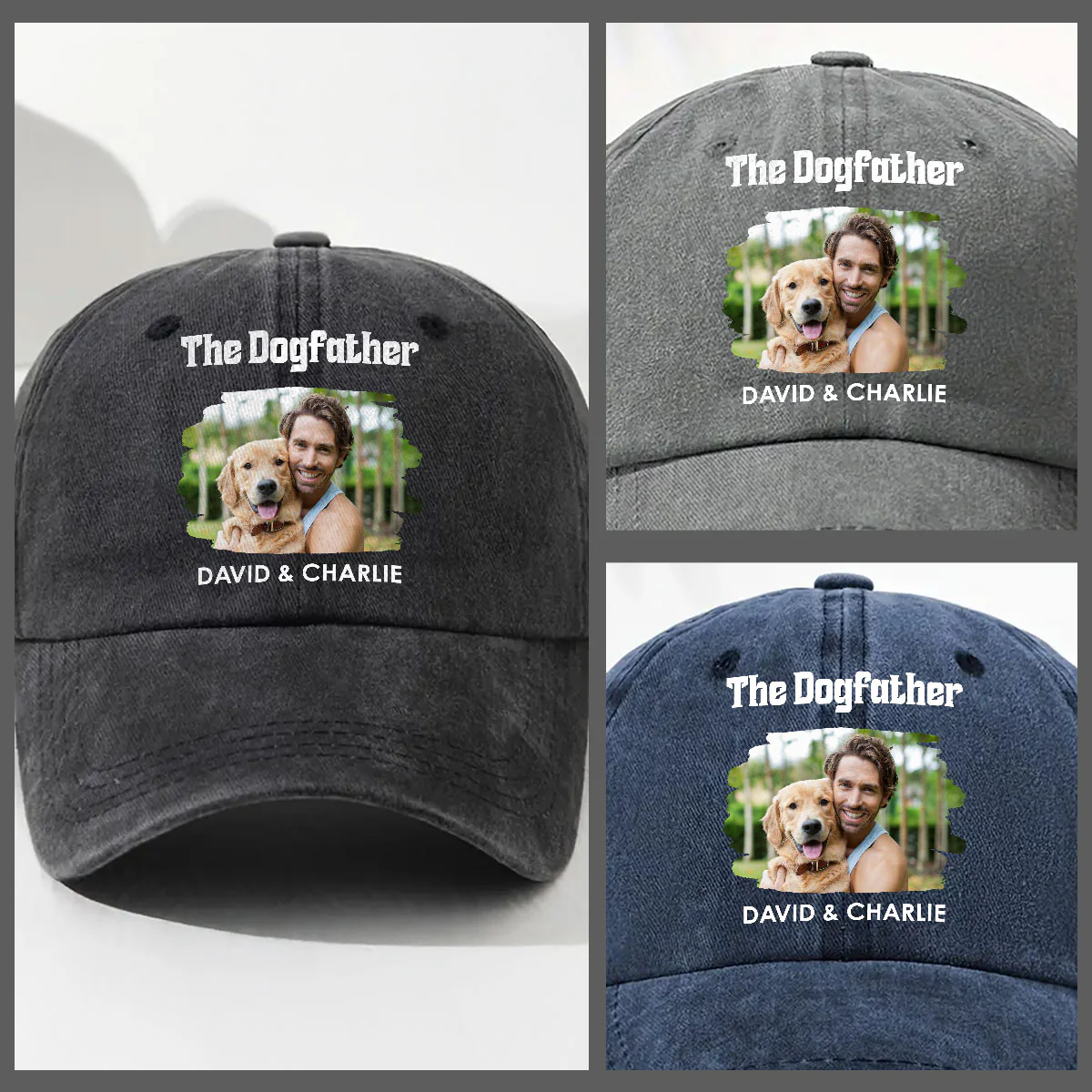 The Dog Parents Photo - Personalized Custom Vintage Washed Denim Cap - Image 2