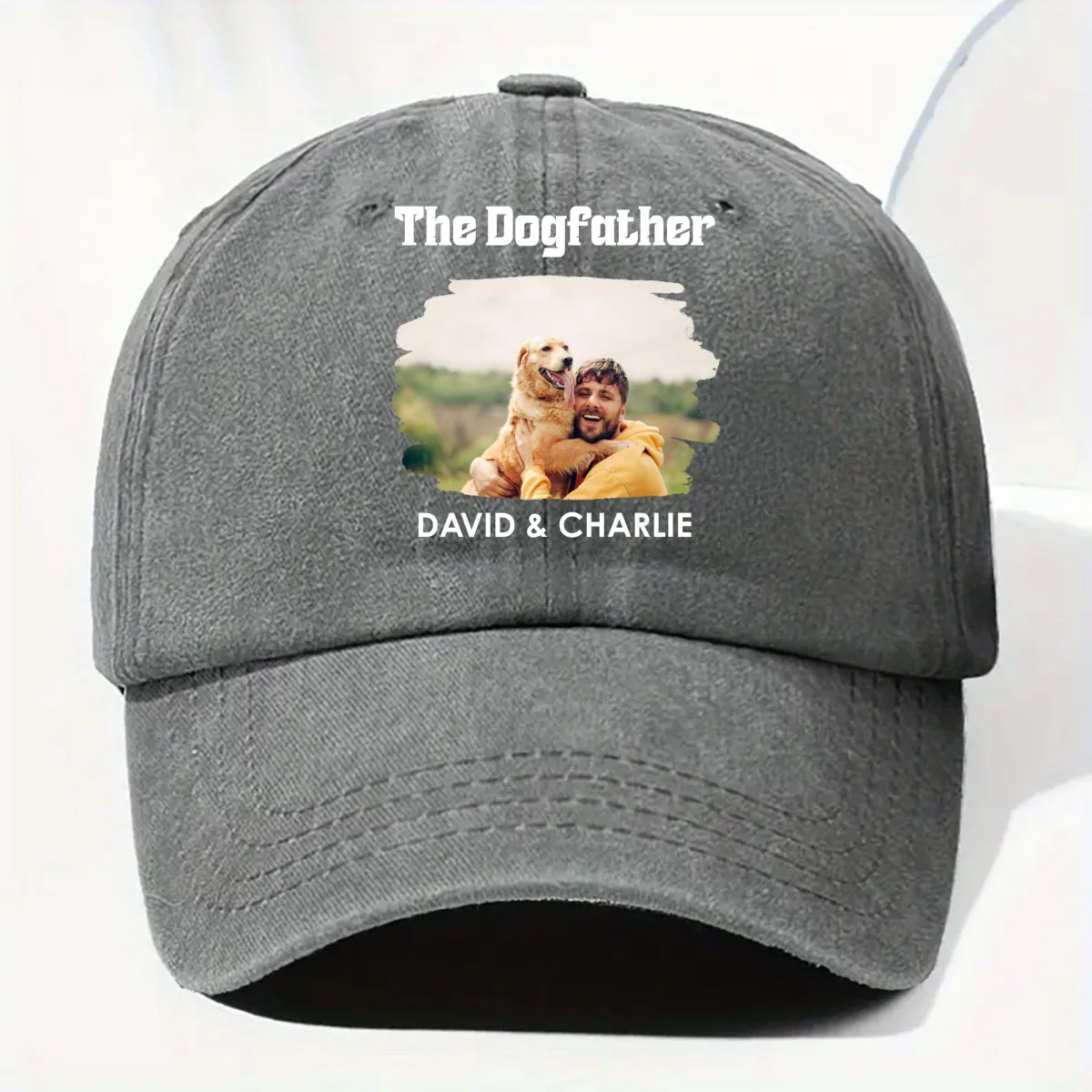 The Dog Parents Photo - Personalized Custom Vintage Washed Denim Cap - Image 5