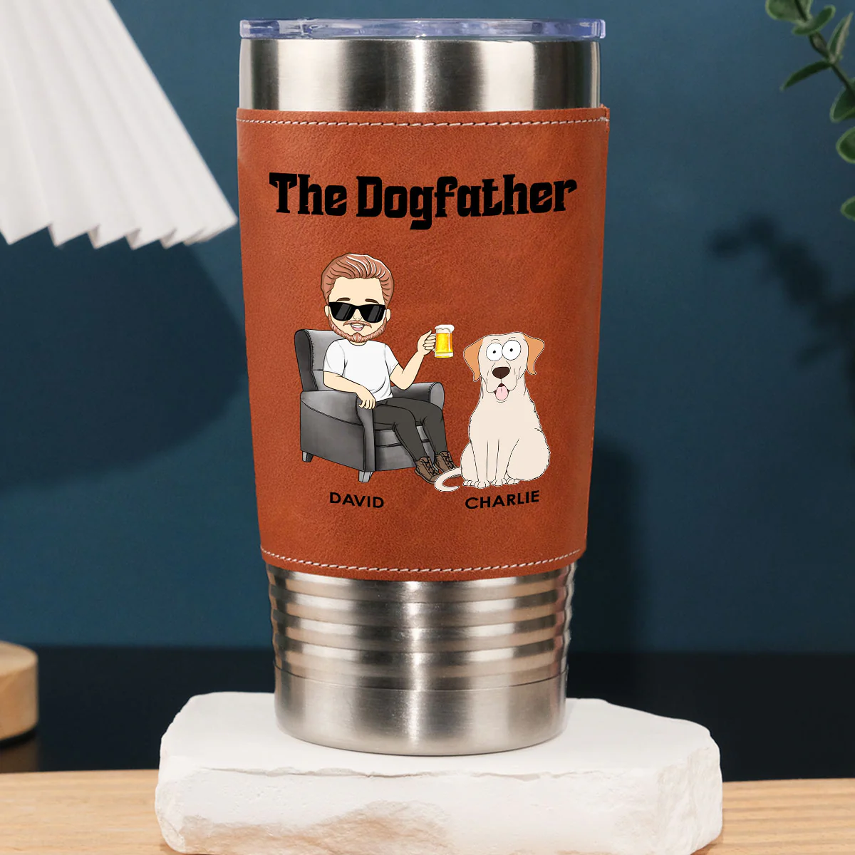 The Dogfather - Personalized Custom Leather Tumbler