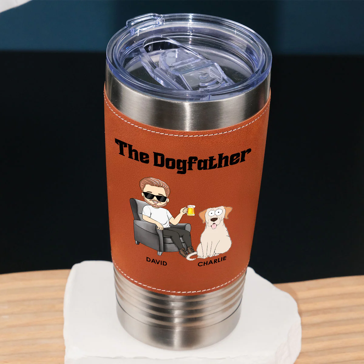 The Dogfather - Personalized Custom Leather Tumbler - Image 2