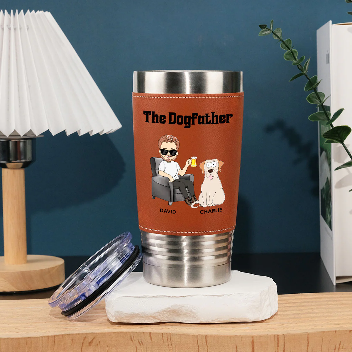 The Dogfather - Personalized Custom Leather Tumbler - Image 3