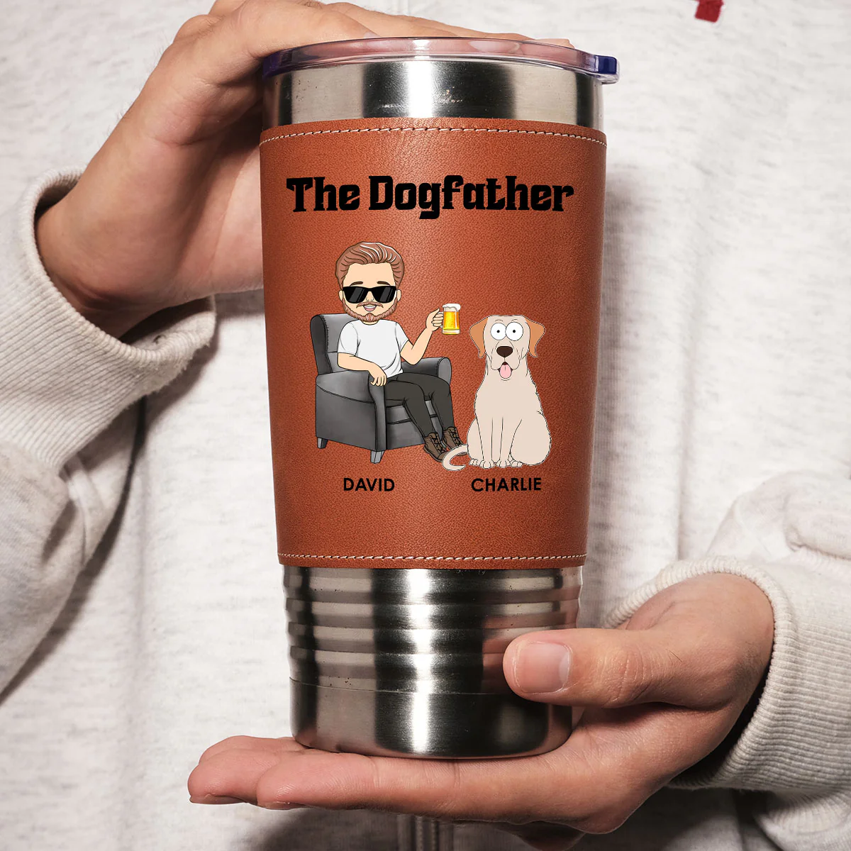 The Dogfather - Personalized Custom Leather Tumbler - Image 4