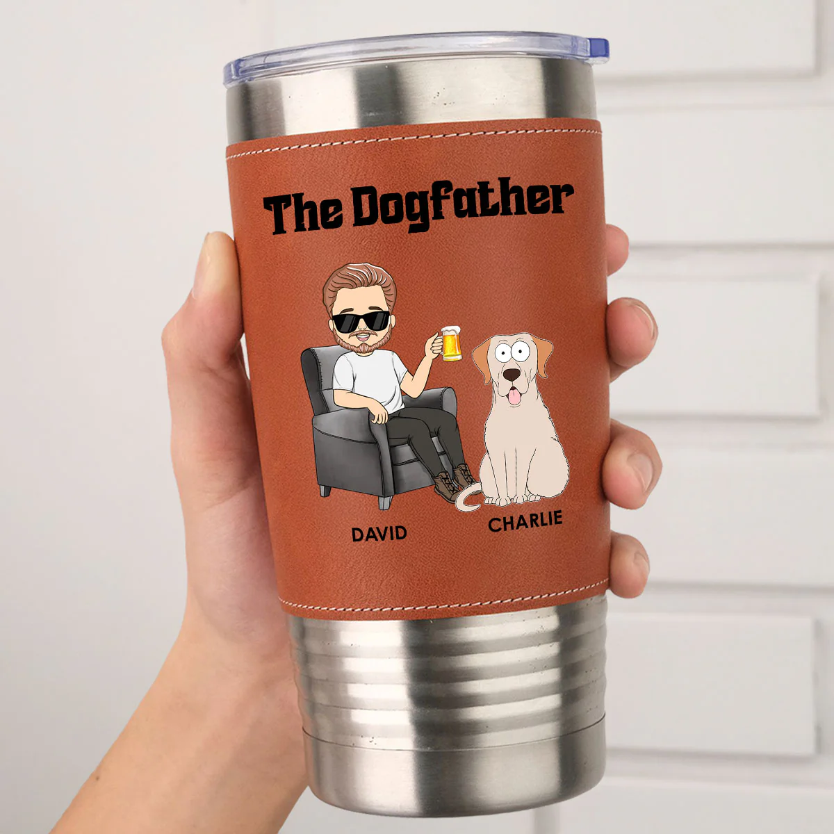 The Dogfather - Personalized Custom Leather Tumbler - Image 5