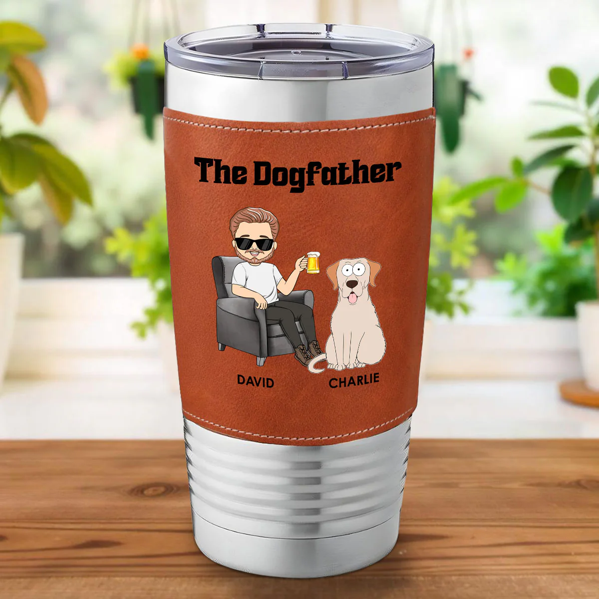 The Dogfather - Personalized Custom Leather Tumbler - Image 6