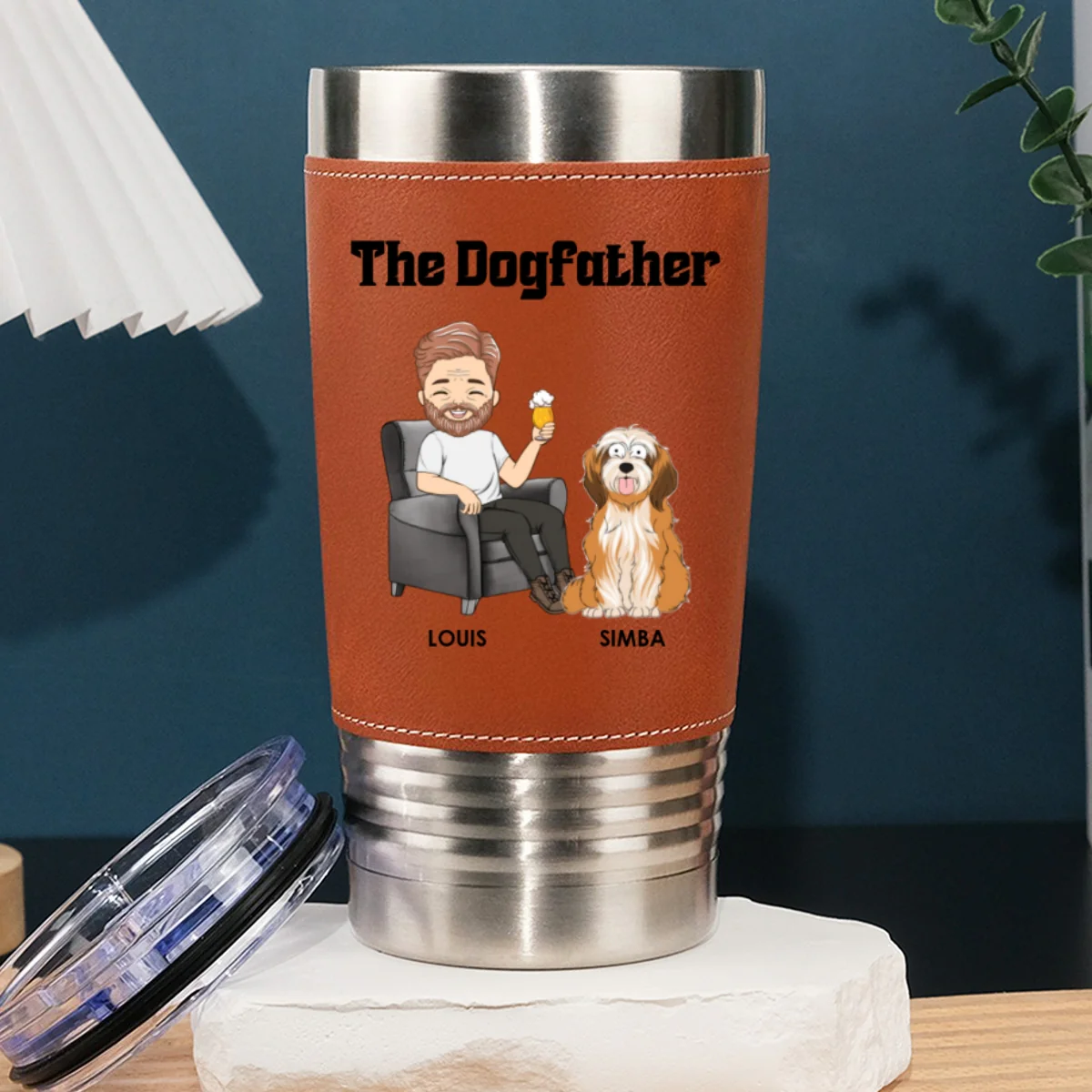 The Dogfather - Personalized Custom Leather Tumbler - Image 7