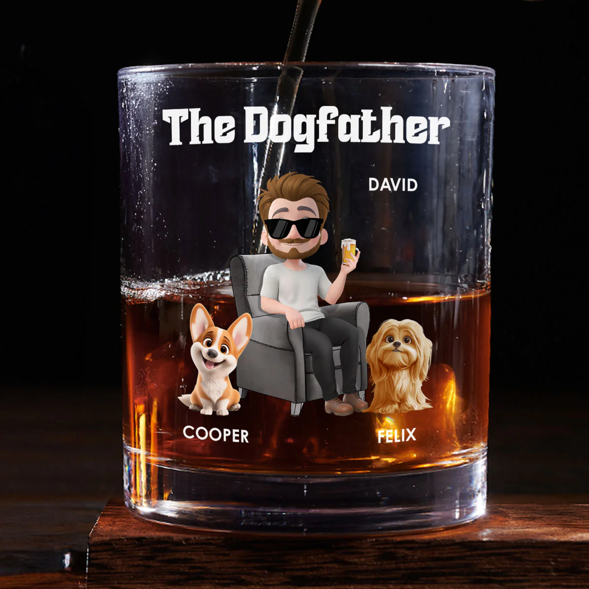 The Dogfather Version 2 - Personalized Custom Whiskey Glass