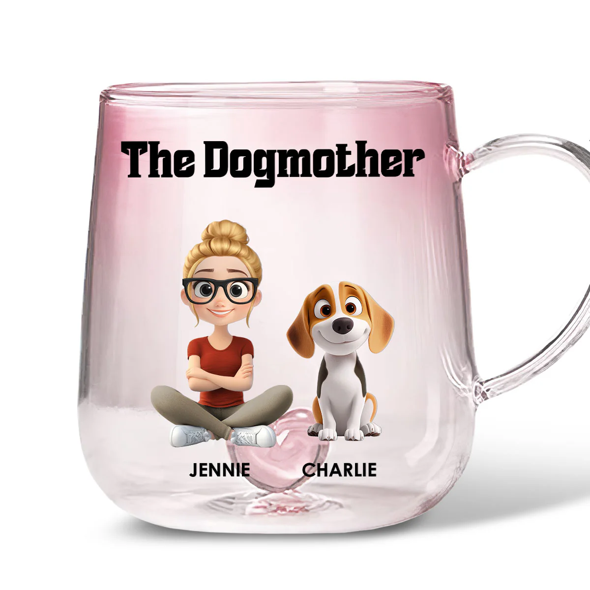 The Dogmother Cartoon - Personalized Custom Pink Gradient Glass Mug