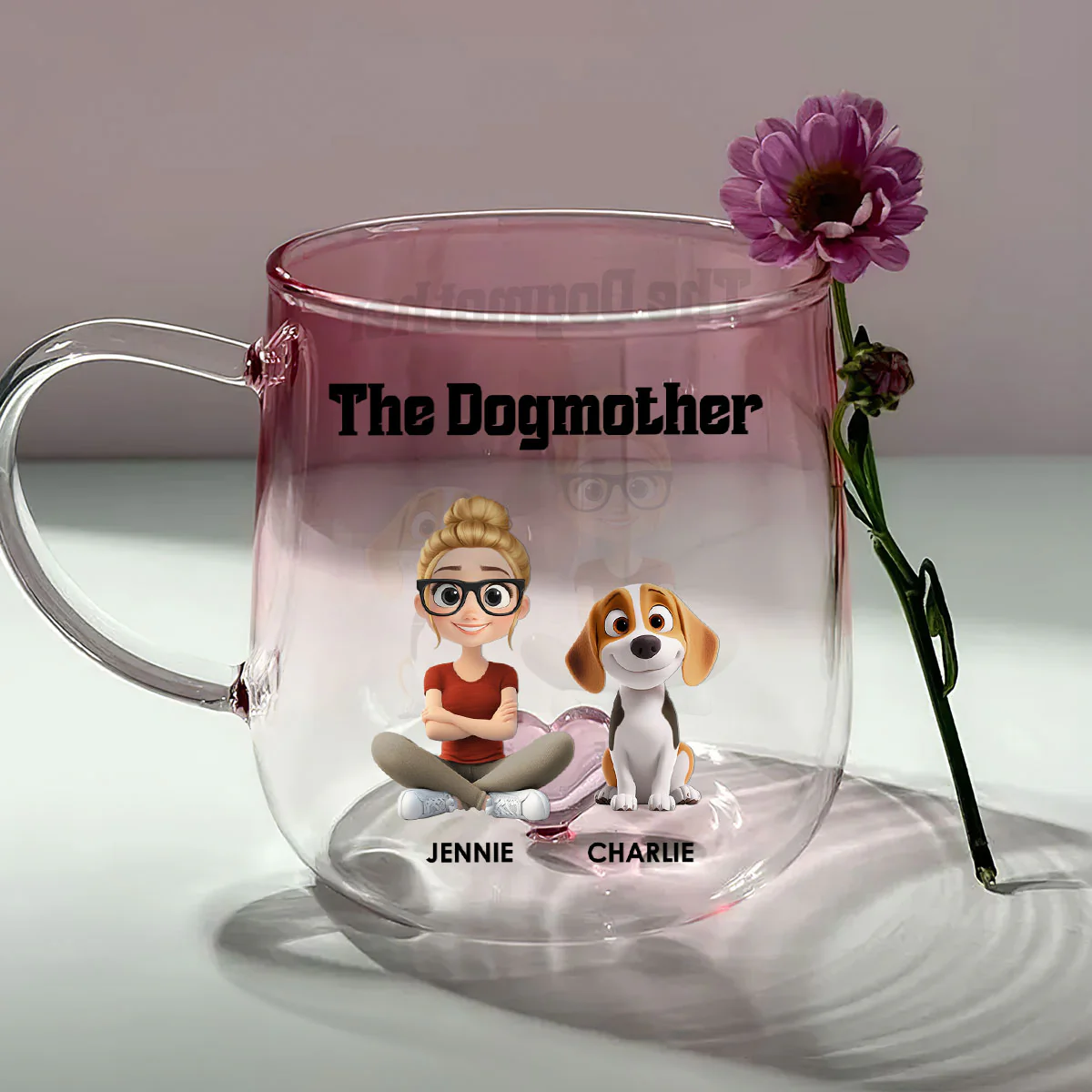 The Dogmother Cartoon - Personalized Custom Pink Gradient Glass Mug - Image 2