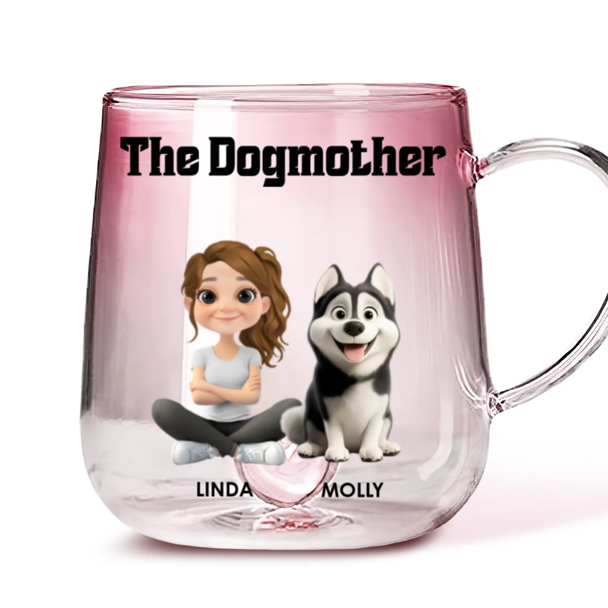 The Dogmother Cartoon - Personalized Custom Pink Gradient Glass Mug - Image 6
