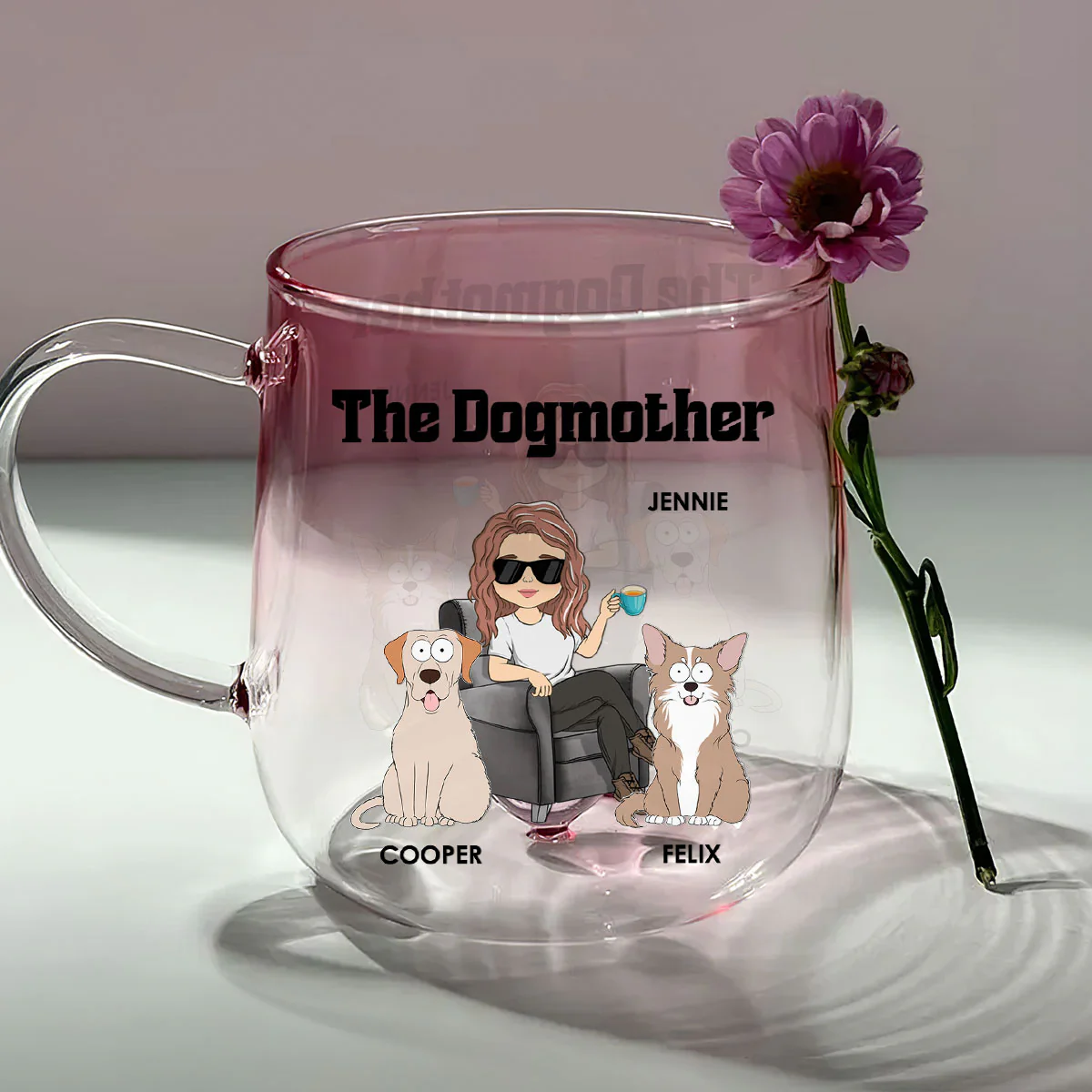 The Dogmother - Personalized Custom Pink Gradient Glass Mug - Image 2