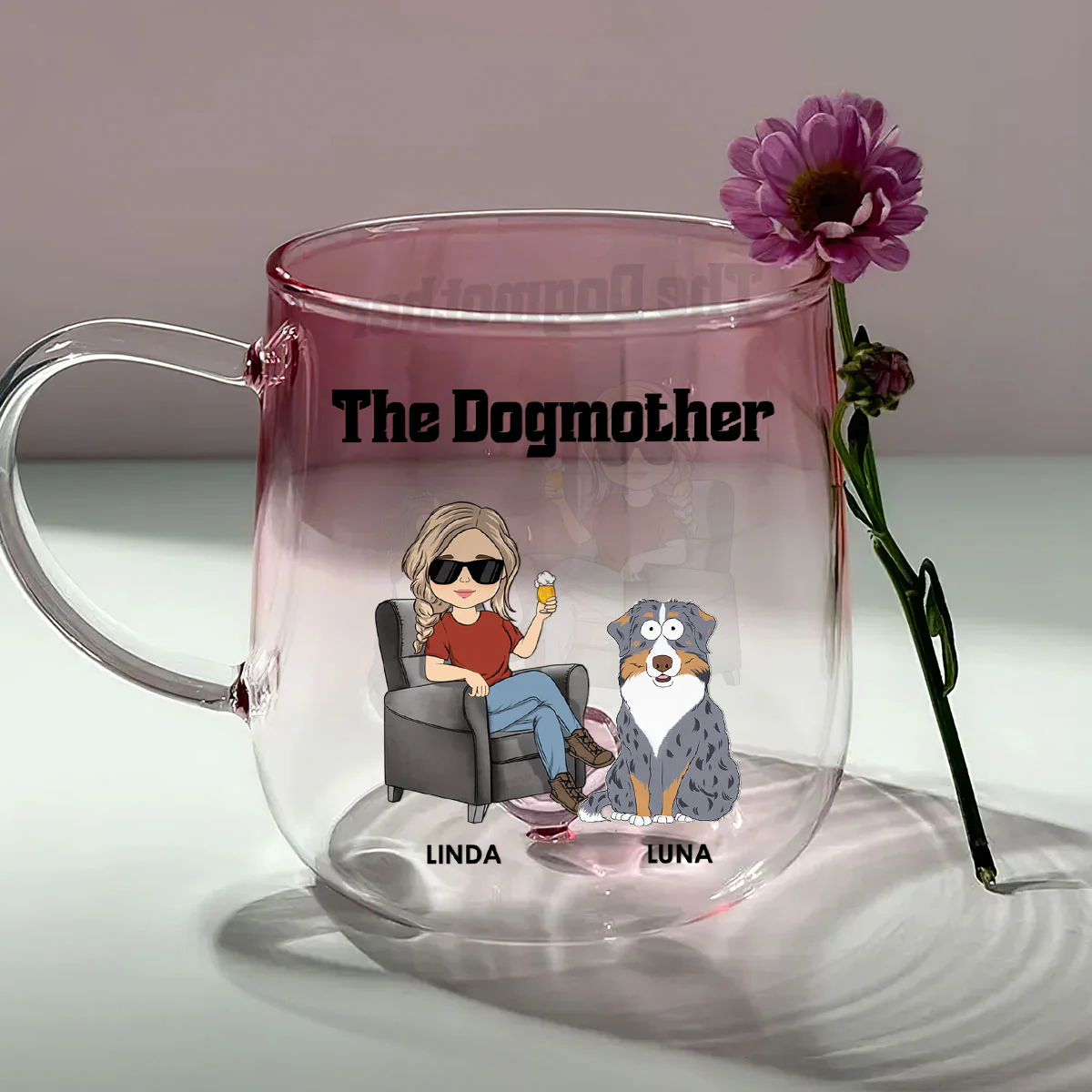 The Dogmother - Personalized Custom Pink Gradient Glass Mug - Image 3