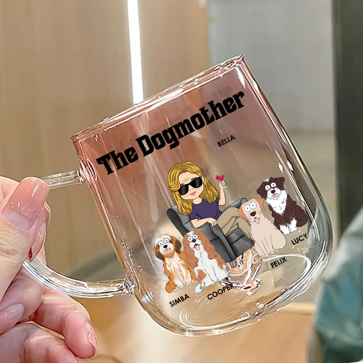 The Dogmother - Personalized Custom Pink Gradient Glass Mug - Image 4