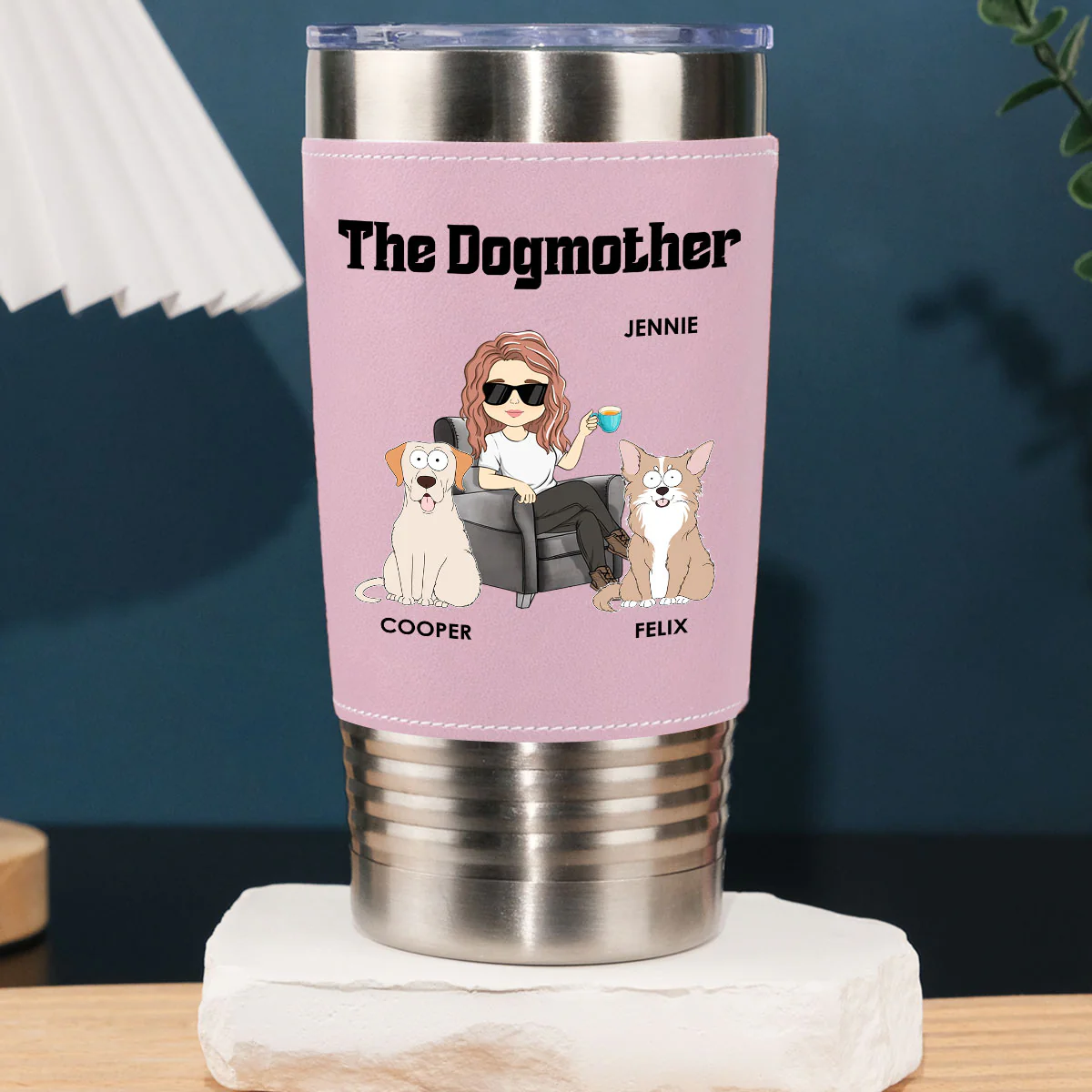 The Dogmother - Personalized Custom Pink Leather Tumbler