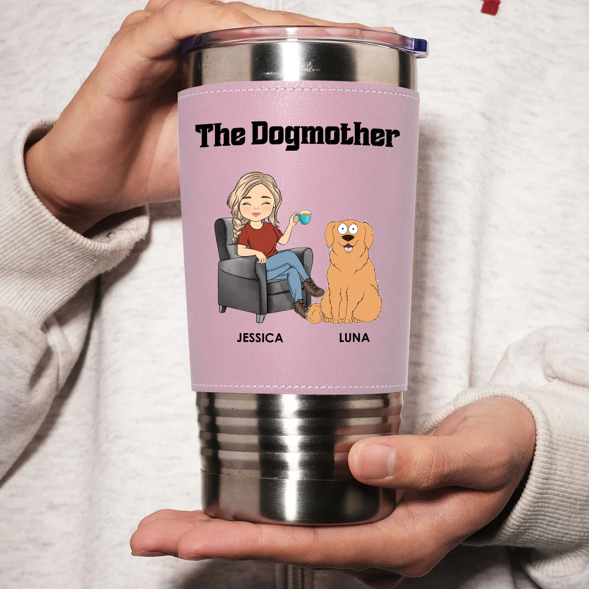 The Dogmother - Personalized Custom Pink Leather Tumbler - Image 4