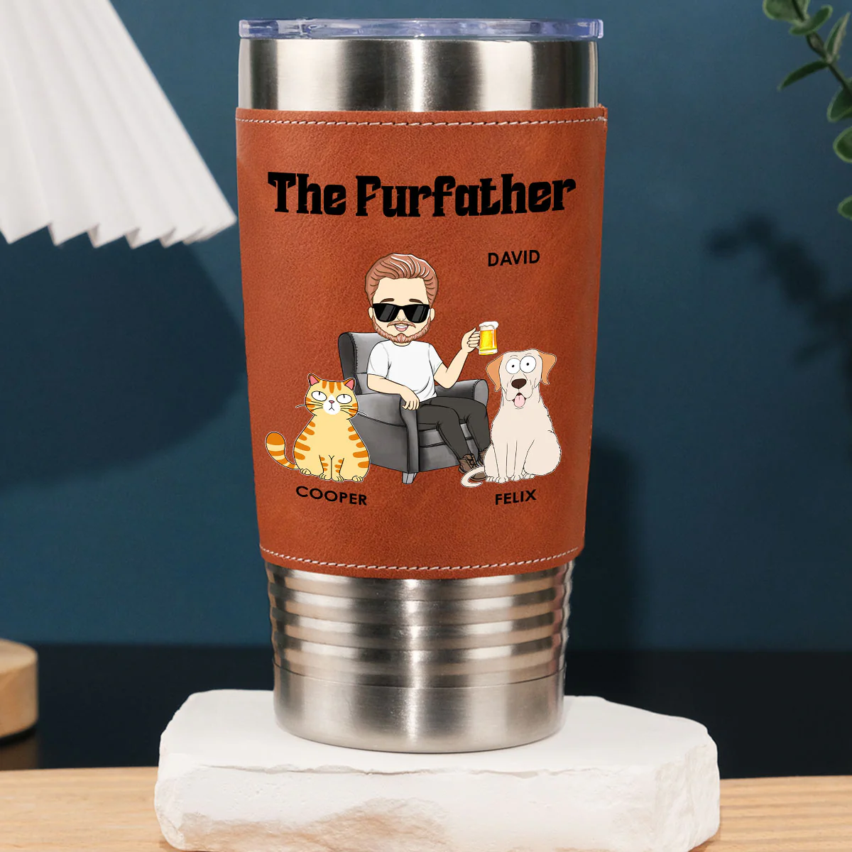 The Furfather - Personalized Custom Leather Tumbler