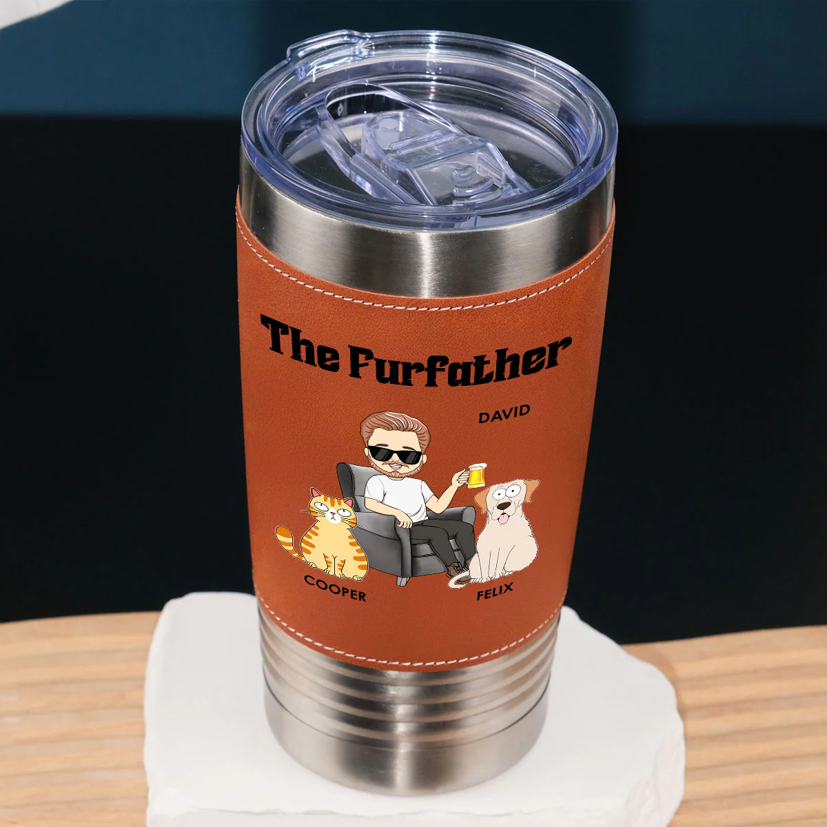The Furfather - Personalized Custom Leather Tumbler - Image 2