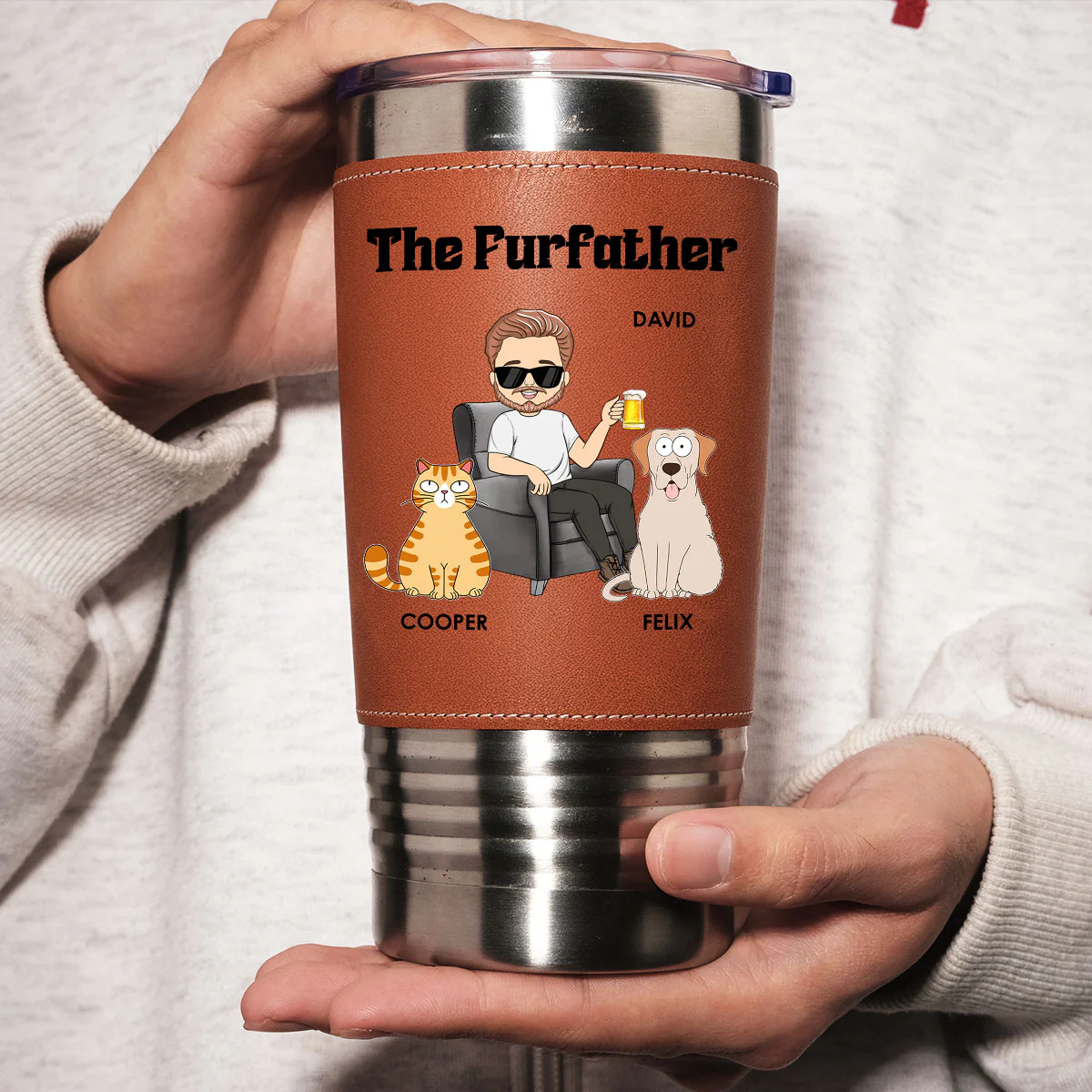 The Furfather - Personalized Custom Leather Tumbler - Image 4