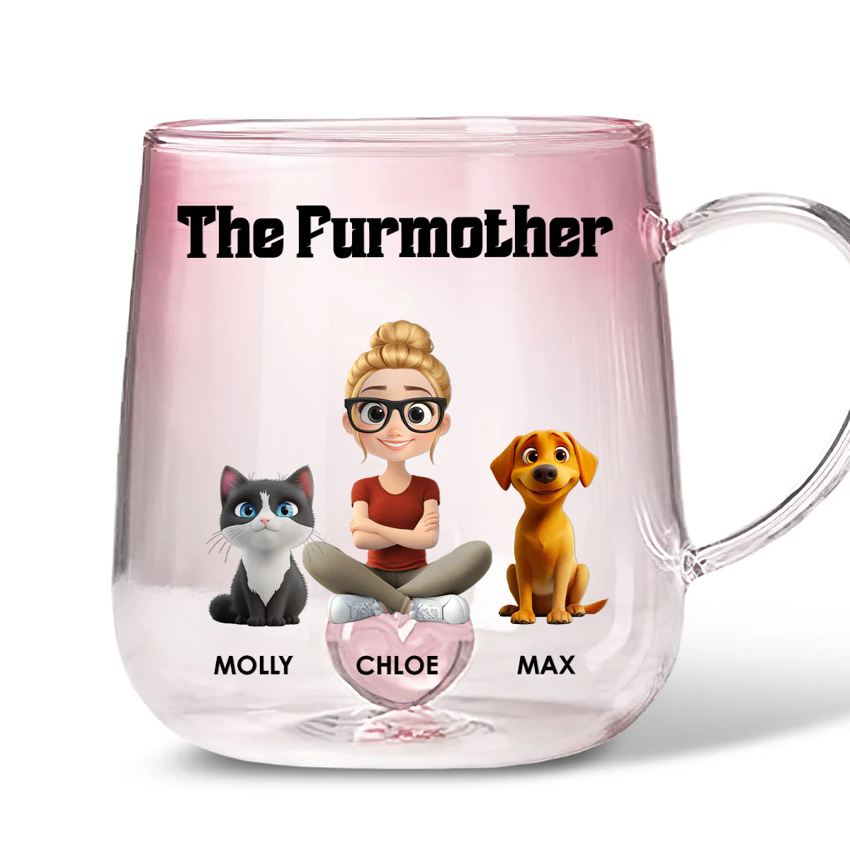The Furmother Cartoon - Personalized Custom Pink Gradient Glass Mug