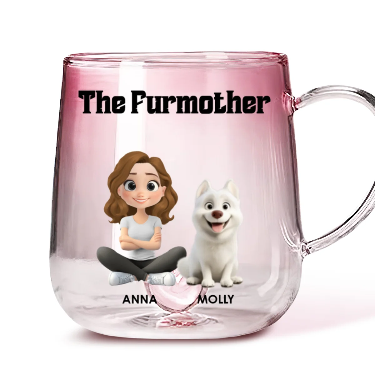 The Furmother Cartoon - Personalized Custom Pink Gradient Glass Mug - Image 5