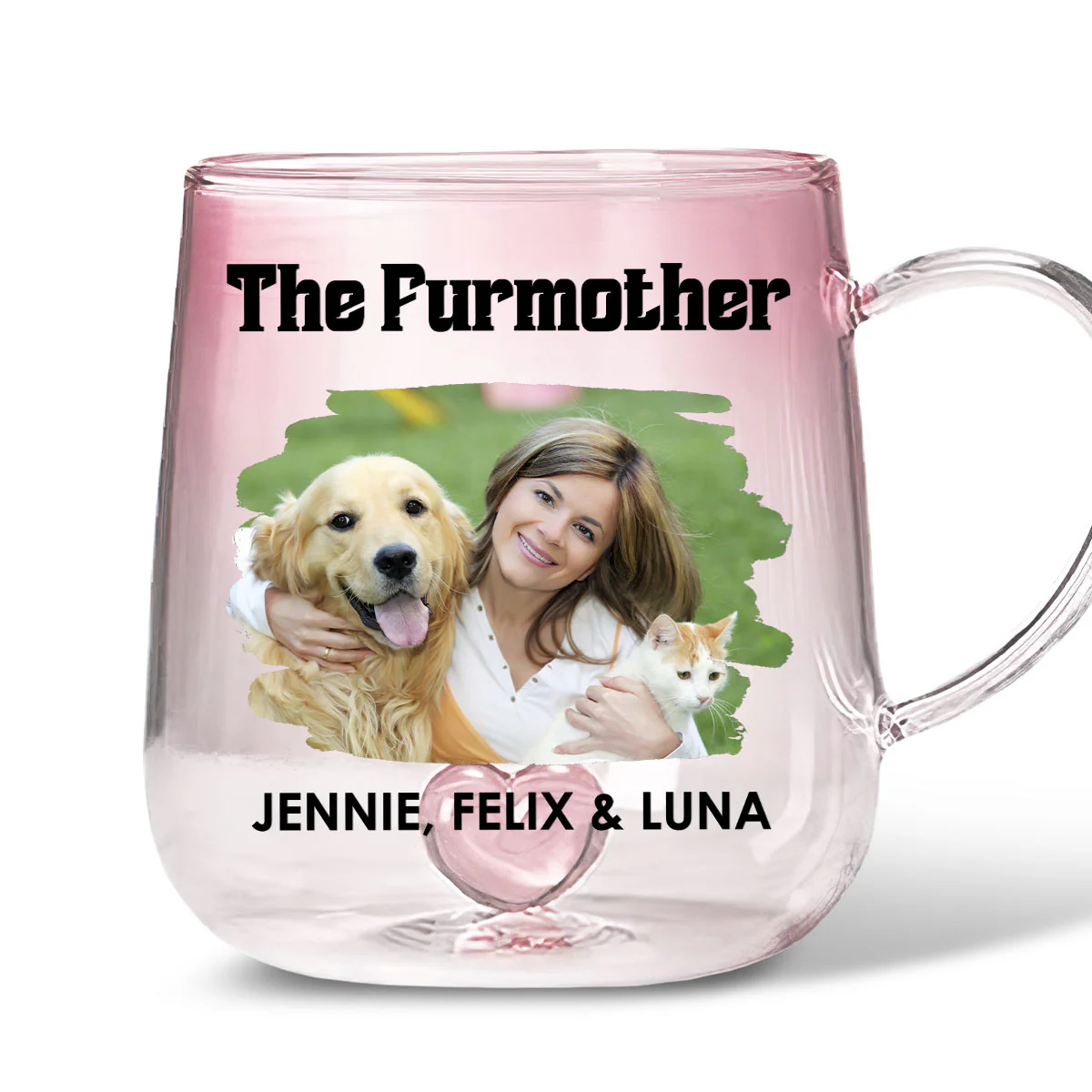 The Furmother Cartoon Photo - Personalized Custom Pink Gradient Glass Mug