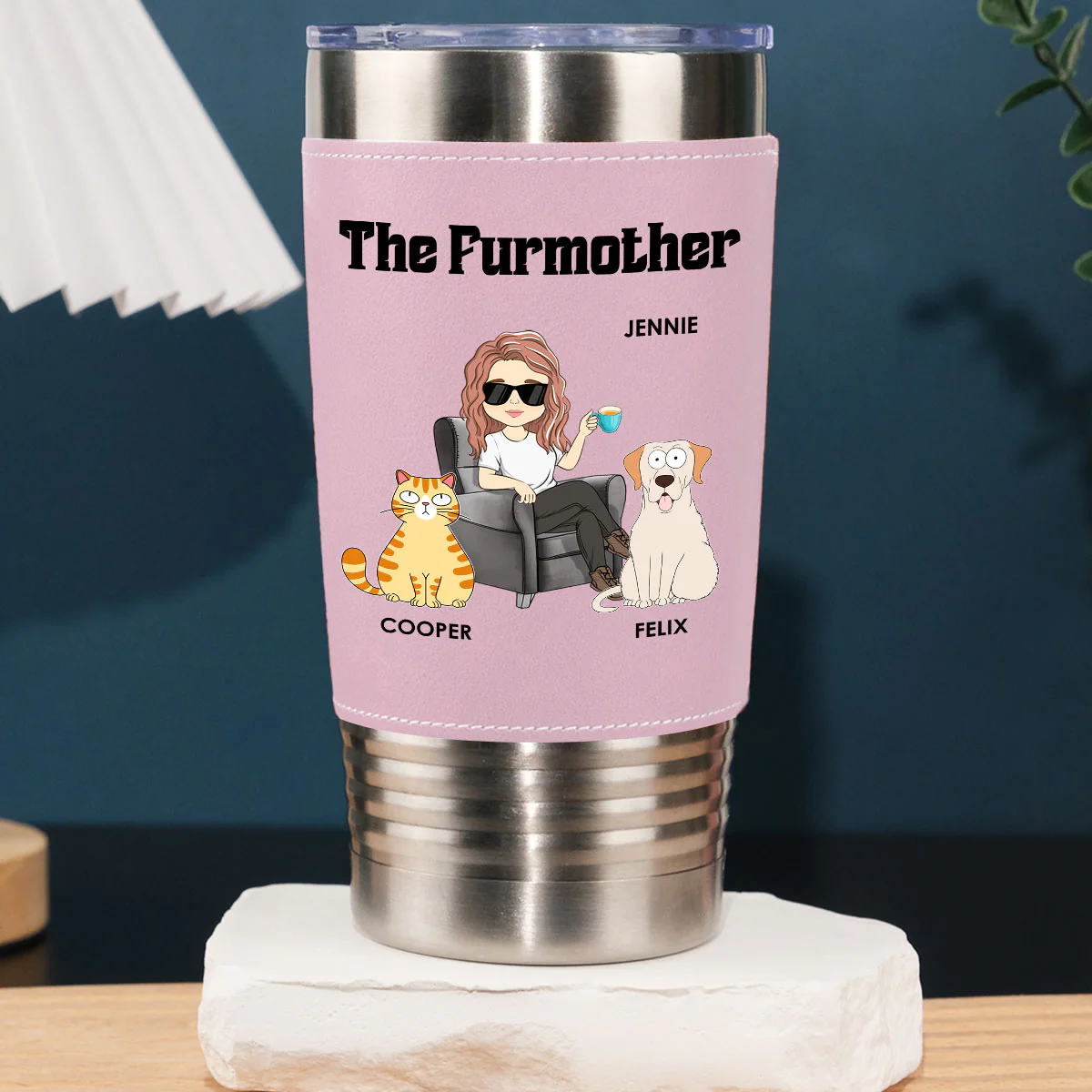 The Furmother - Personalized Custom Pink Leather Tumbler