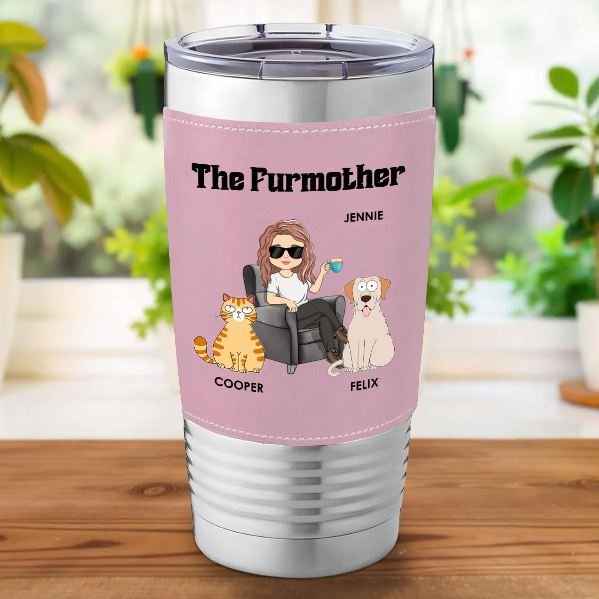 The Furmother - Personalized Custom Pink Leather Tumbler - Image 5