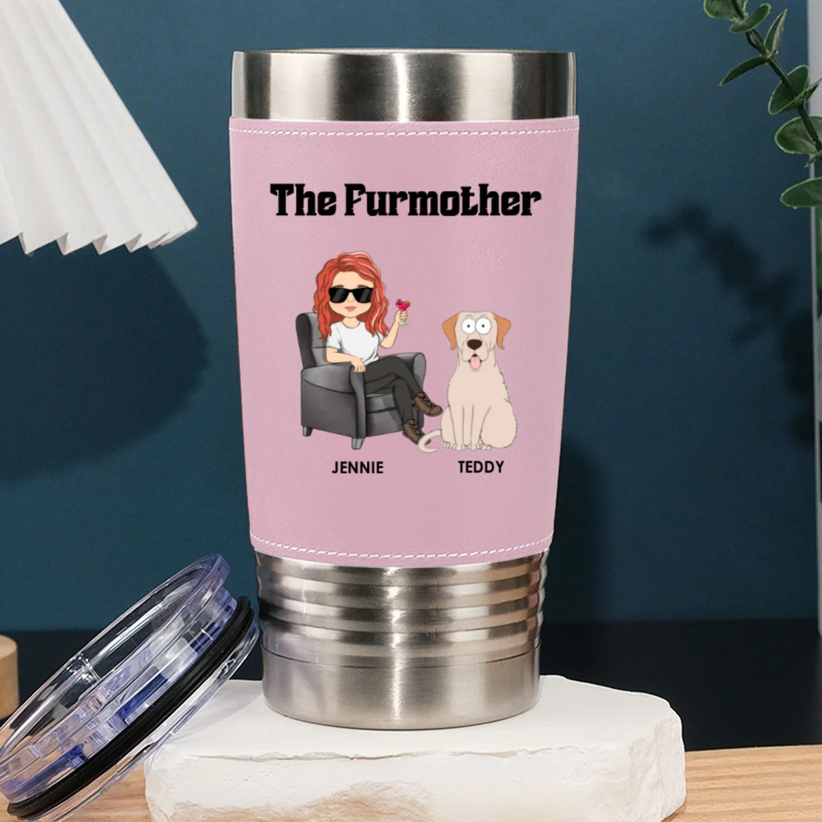 The Furmother - Personalized Custom Pink Leather Tumbler - Image 7