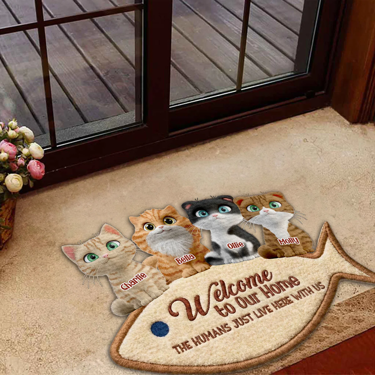 The Humans Live With Lovely Cats - Personalized Custom Doormat - Image 3