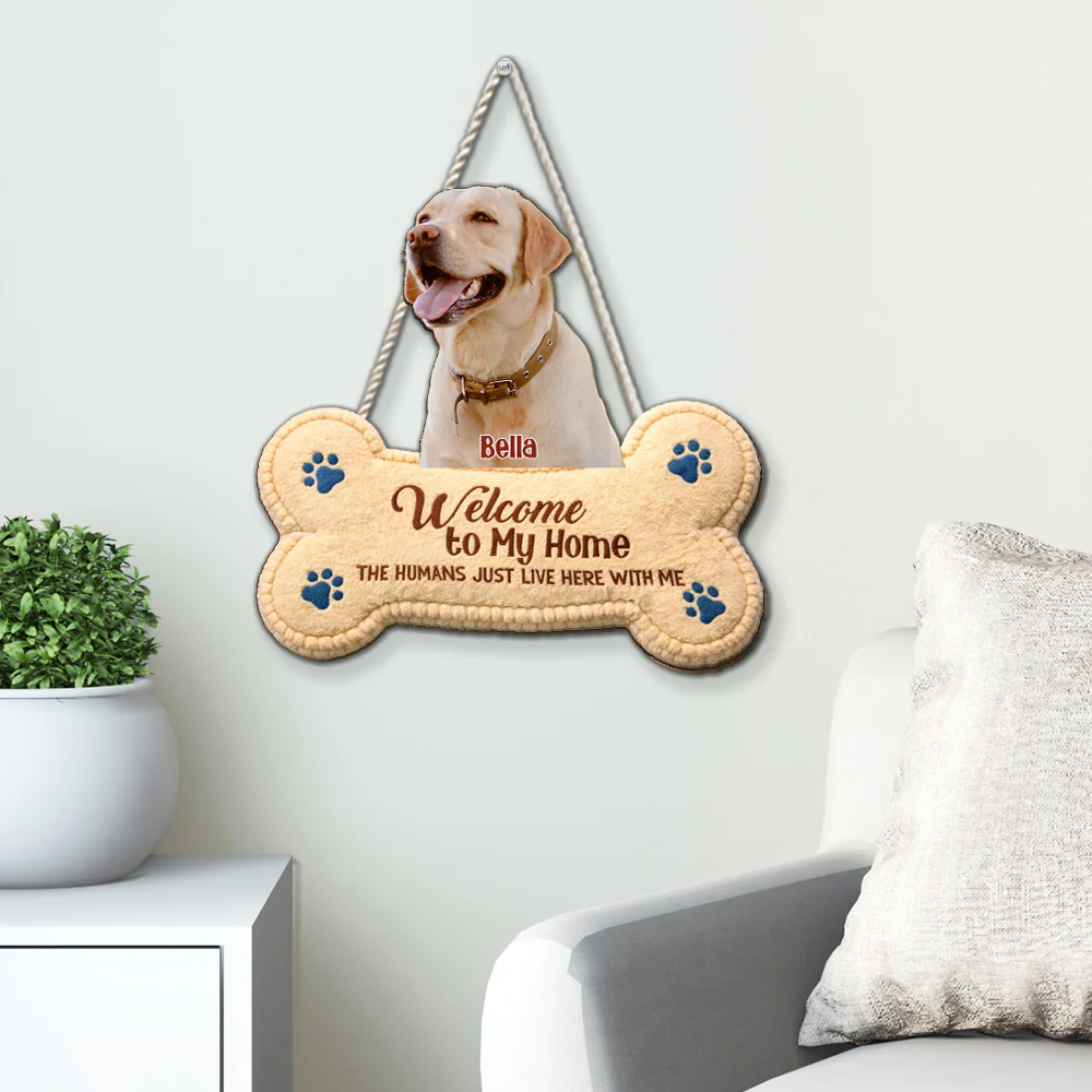 The Humans Live With Lovely Dogs Photo - Personalized Custom Wood Sign - Image 3
