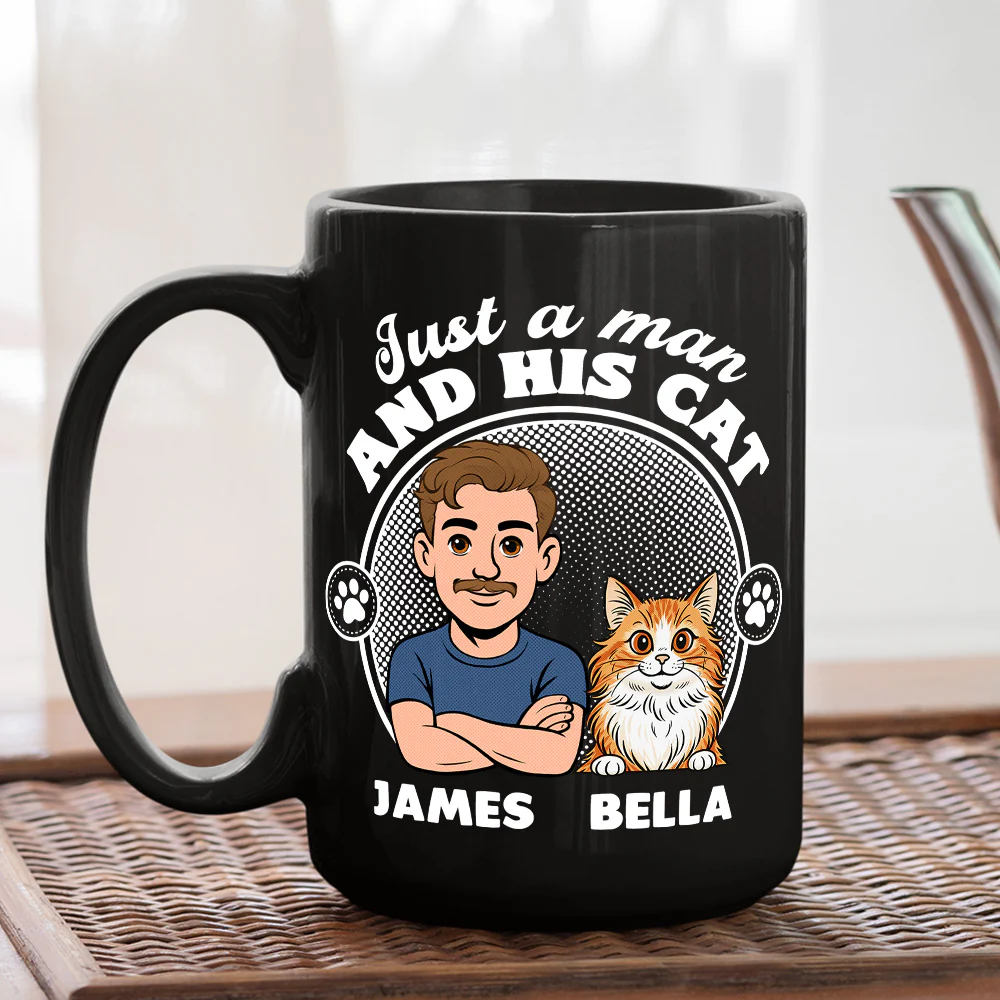 The Man And The Cat - Personalized Custom Coffee Mug - Image 4