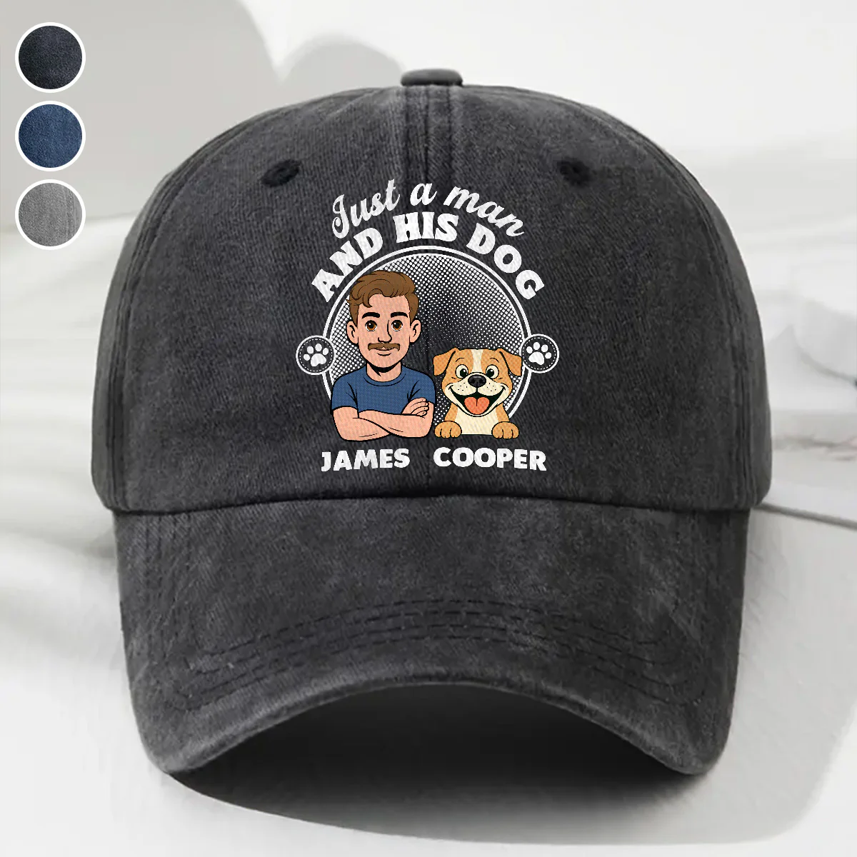 The Man And The Dog - Personalized Custom Vintage Washed Denim Cap