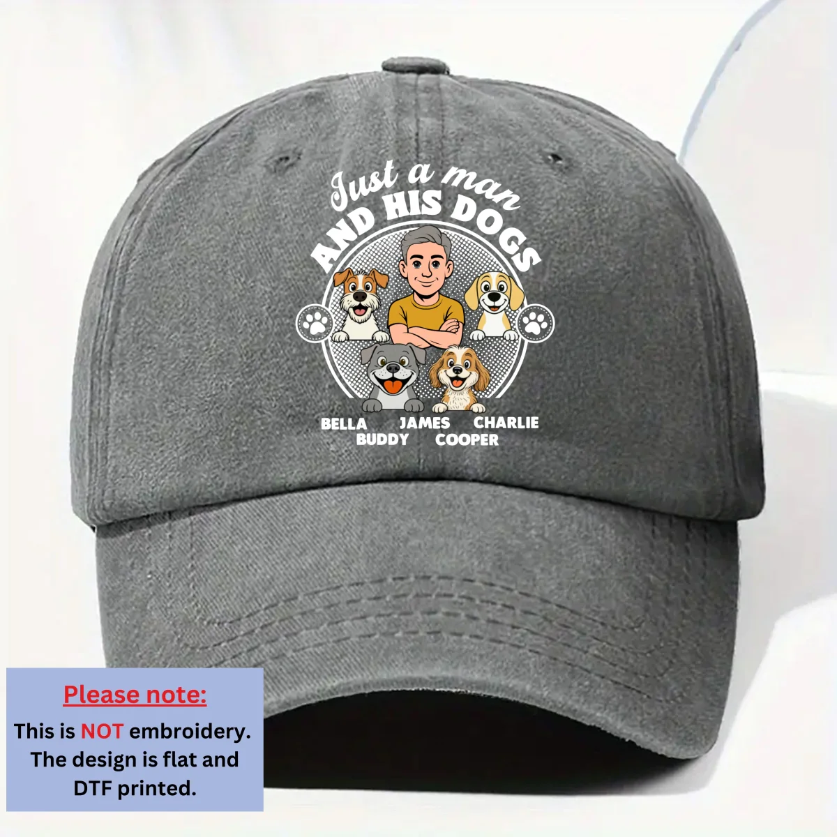 The Man And The Dog - Personalized Custom Vintage Washed Denim Cap - Image 7