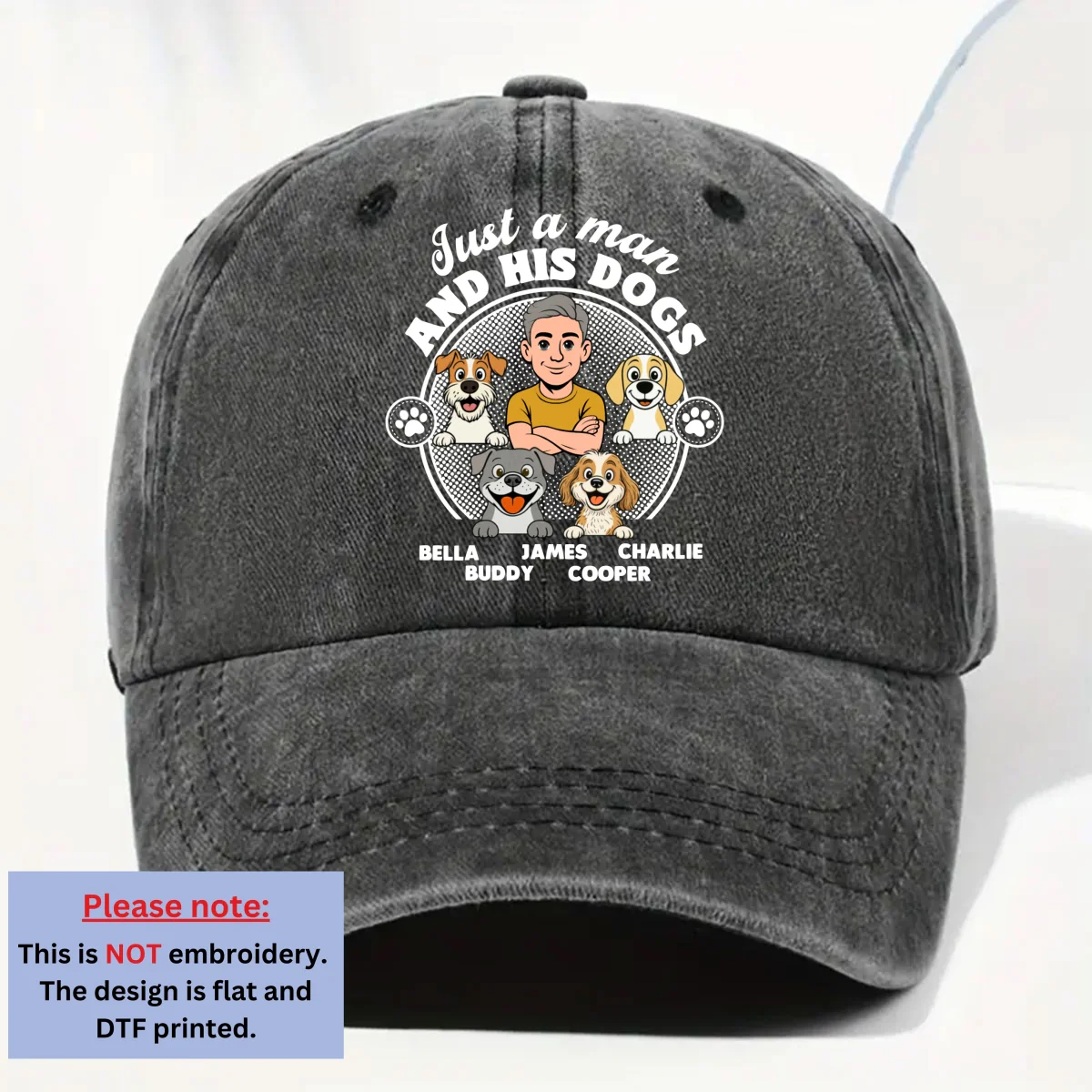 The Man And The Dog - Personalized Custom Vintage Washed Denim Cap - Image 8