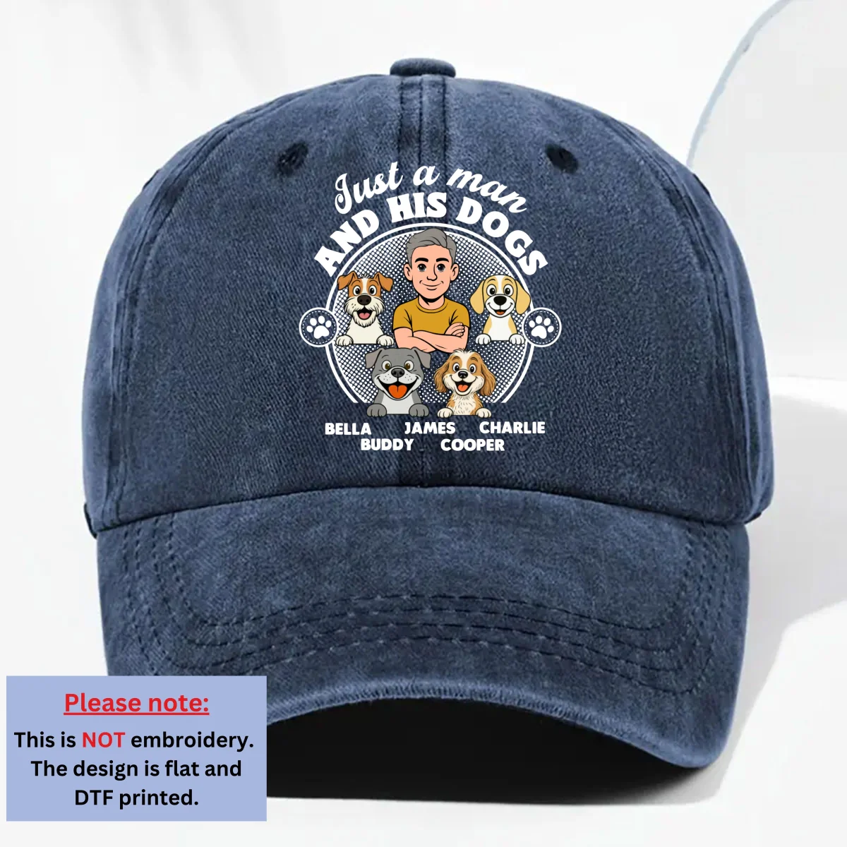 The Man And The Dog - Personalized Custom Vintage Washed Denim Cap - Image 9