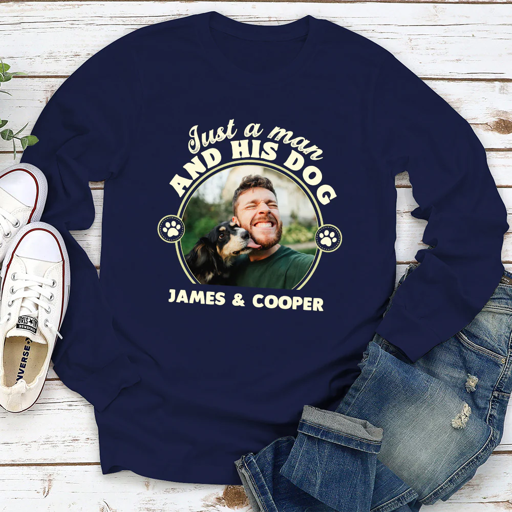 The Man And The Dog Photo - Personalized Custom Long Sleeve T-Shirt - Image 2