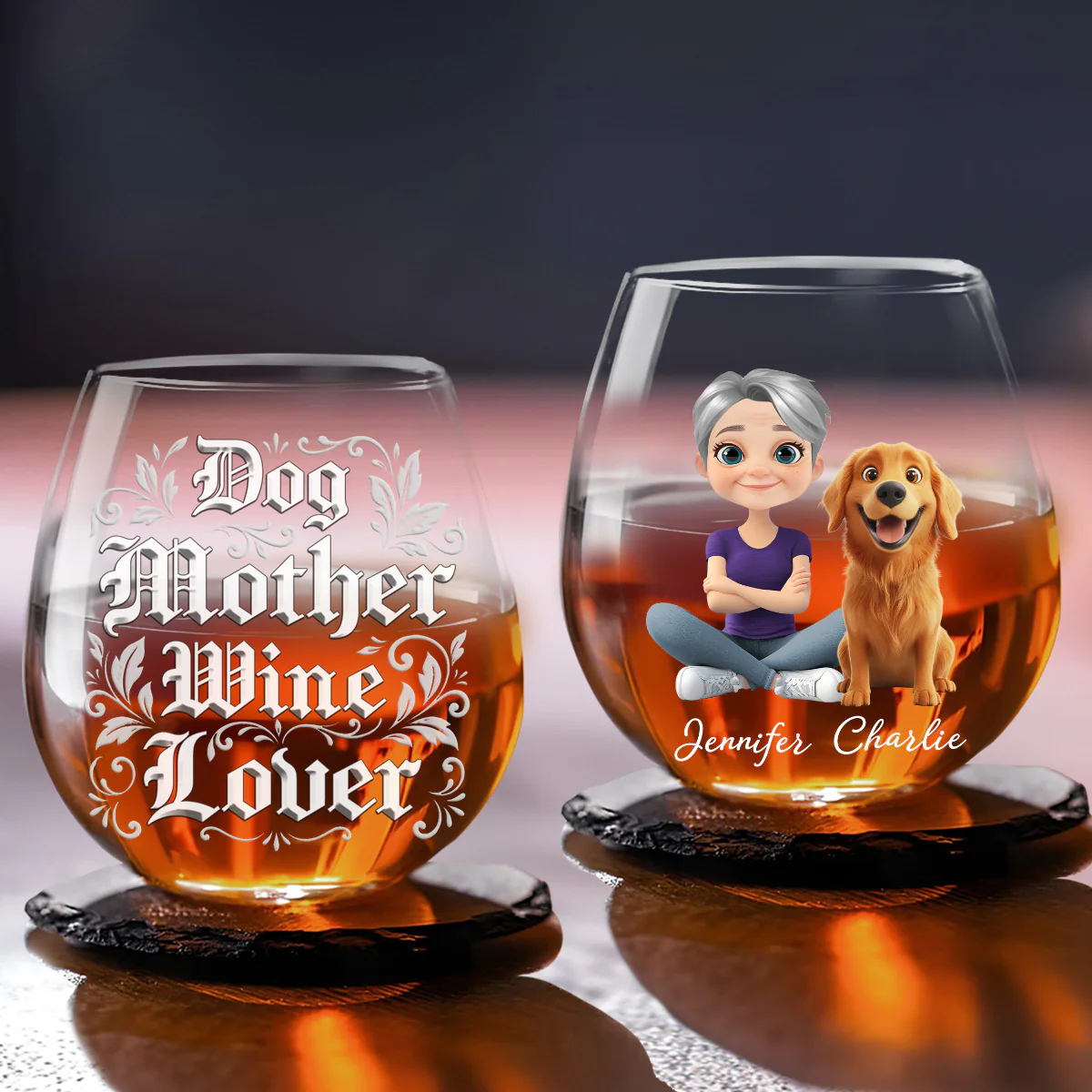 The One Who Loves Dog - Personalized Custom 3D Effect Wine Glass
