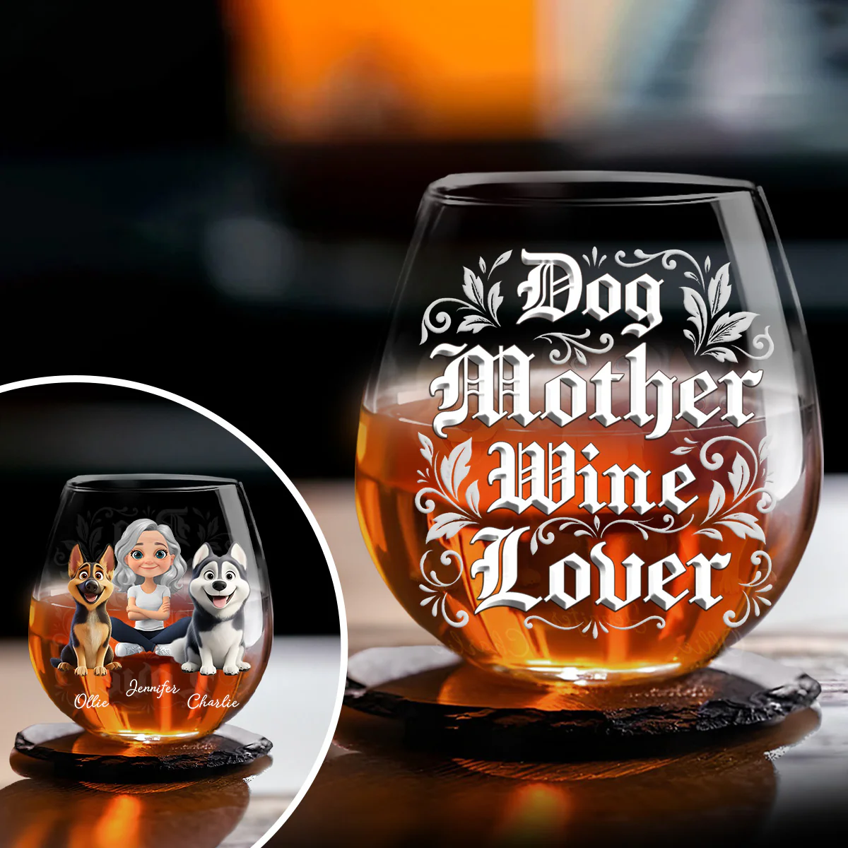 The One Who Loves Dog - Personalized Custom 3D Effect Wine Glass - Image 3