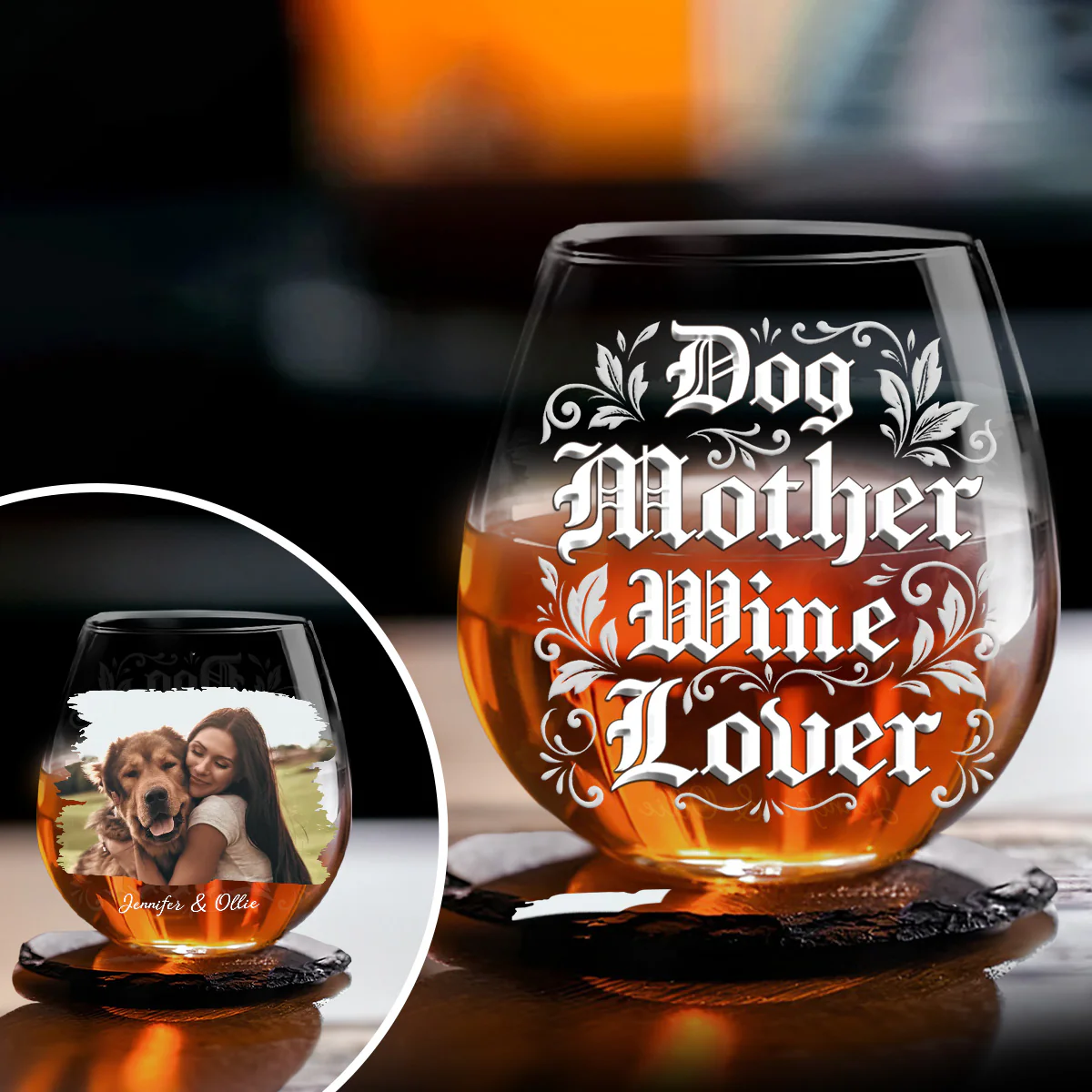 The One Who Loves Dog Photo - Personalized Custom 3D Effect Wine Glass - Image 3