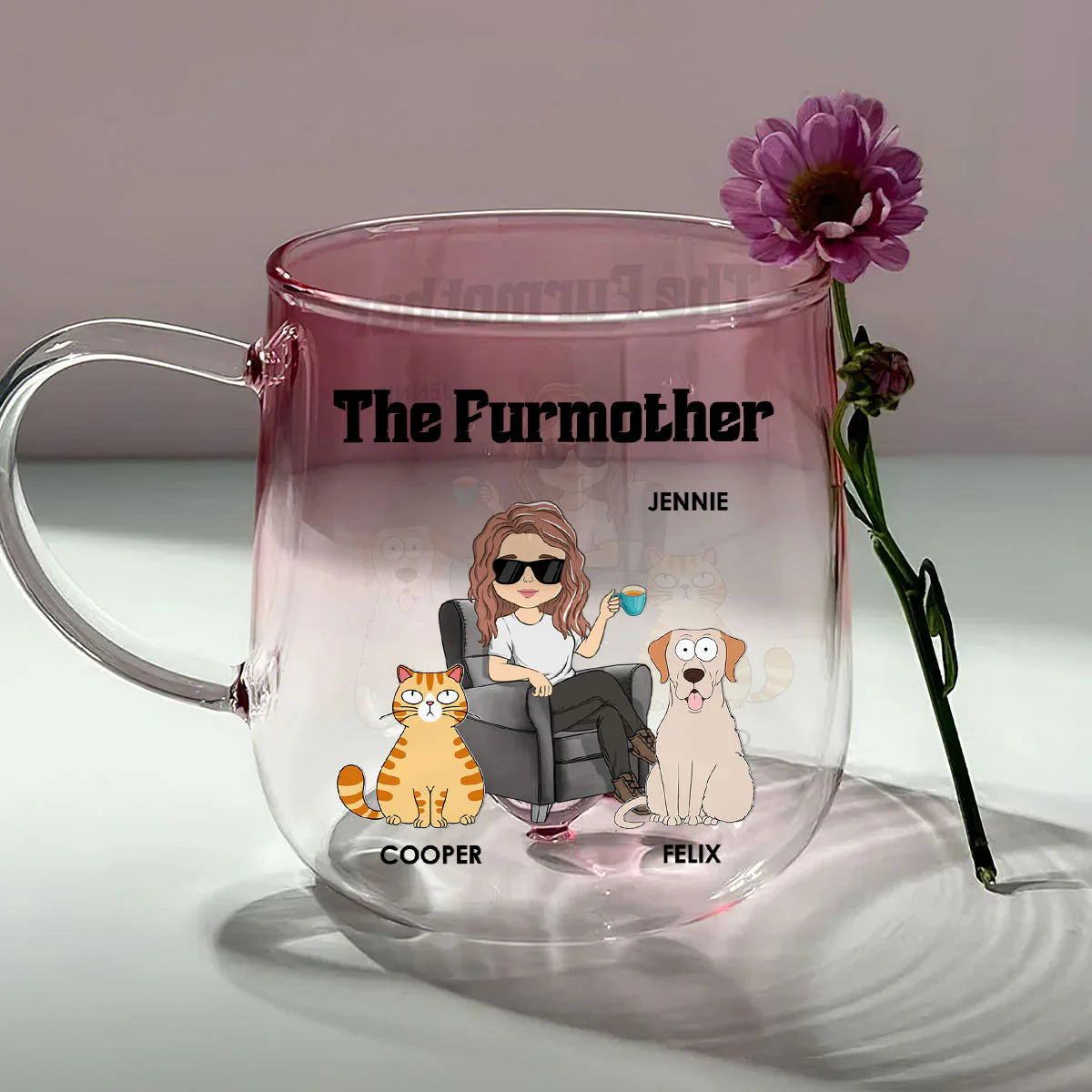 The Petmother - Personalized Custom Pink Gradient Glass Mug - Image 3