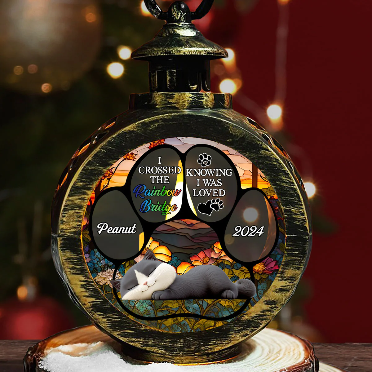 The Rainbow Bridge Cat - Personalized Custom Christmas Lantern
