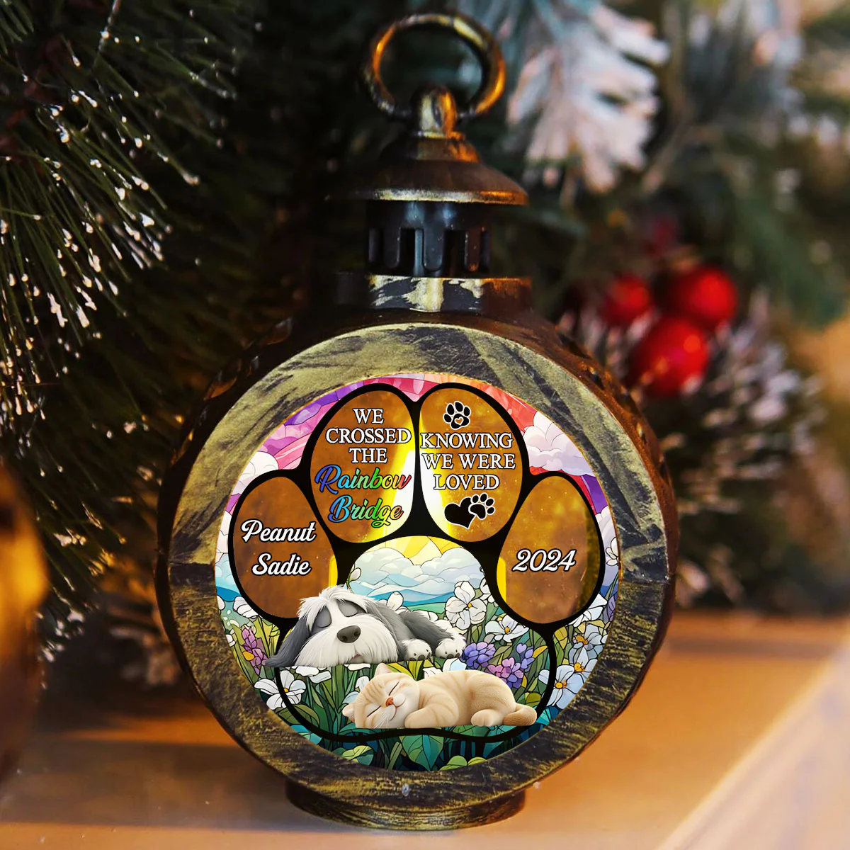 The Rainbow Bridge Pet - Personalized Custom Christmas Lantern - Image 2
