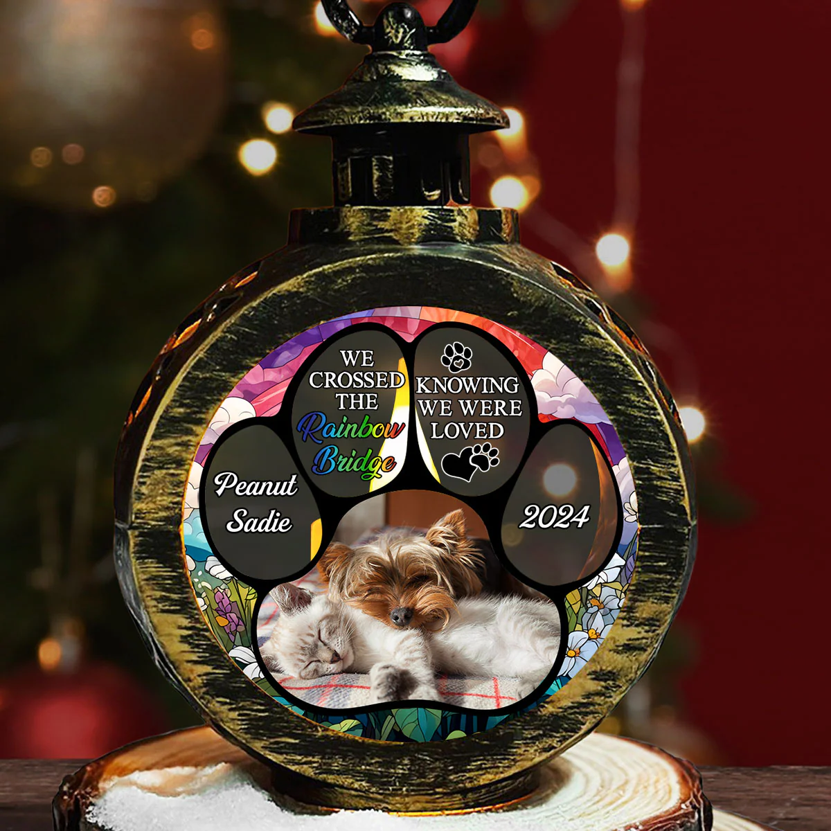 The Rainbow Bridge Pet Photo - Personalized Custom Christmas Lantern