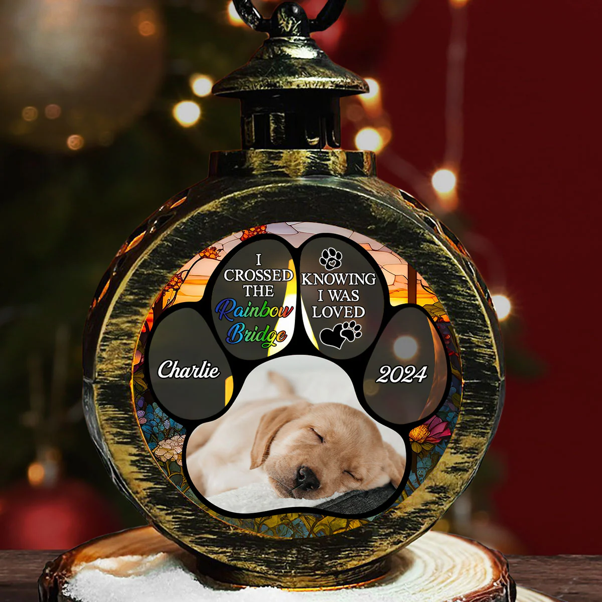 The Rainbow Bridge Photo - Personalized Custom Christmas Lantern