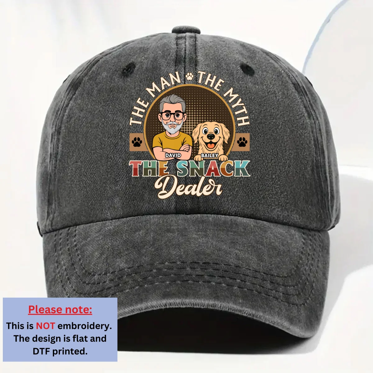 The Snack Dealer - Personalized Custom Vintage Washed Denim Cap - Image 7