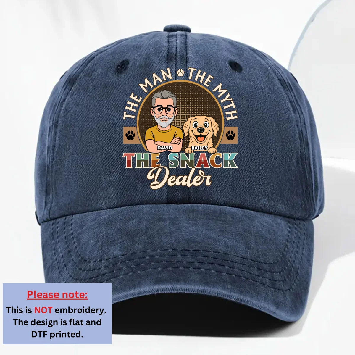 The Snack Dealer - Personalized Custom Vintage Washed Denim Cap - Image 9