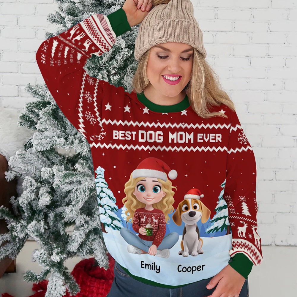 The World Best Dog Parent Cartoon - Personalized Custom All-Over-Print Sweatshirt - Image 3