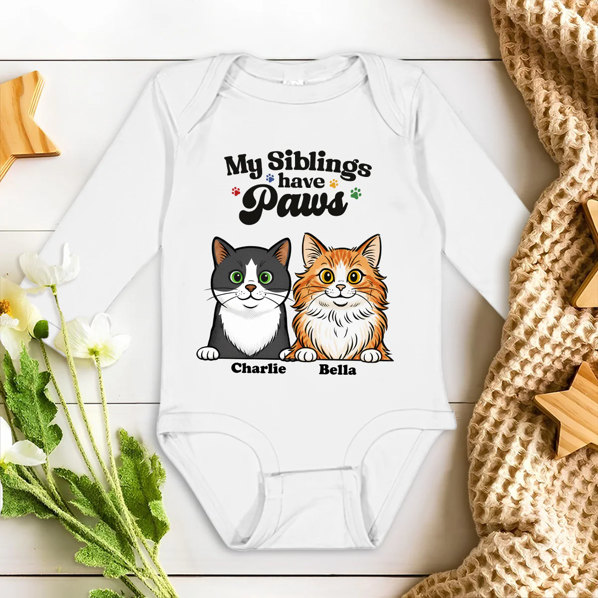 They Have Paws Cat Version - Personalized Custom Long Sleeve Baby Onesie - Image 2