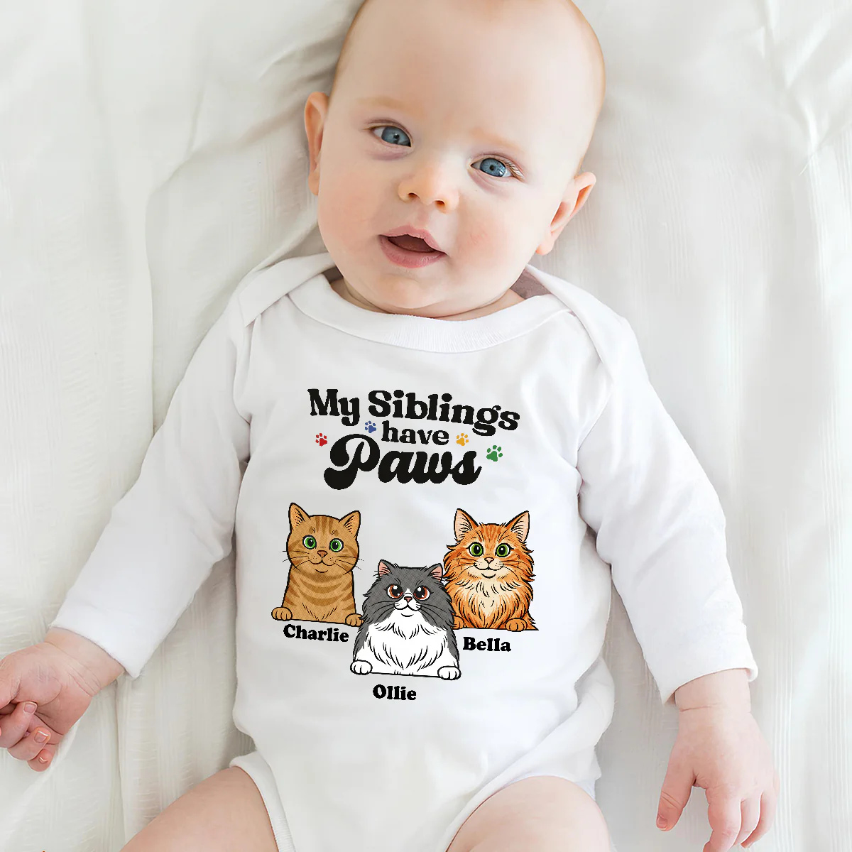 They Have Paws Cat Version - Personalized Custom Long Sleeve Baby Onesie - Image 3