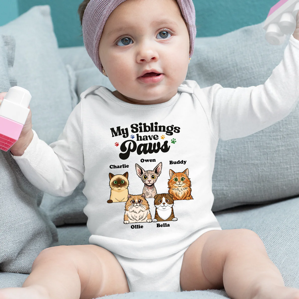 They Have Paws Cat Version - Personalized Custom Long Sleeve Baby Onesie - Image 4