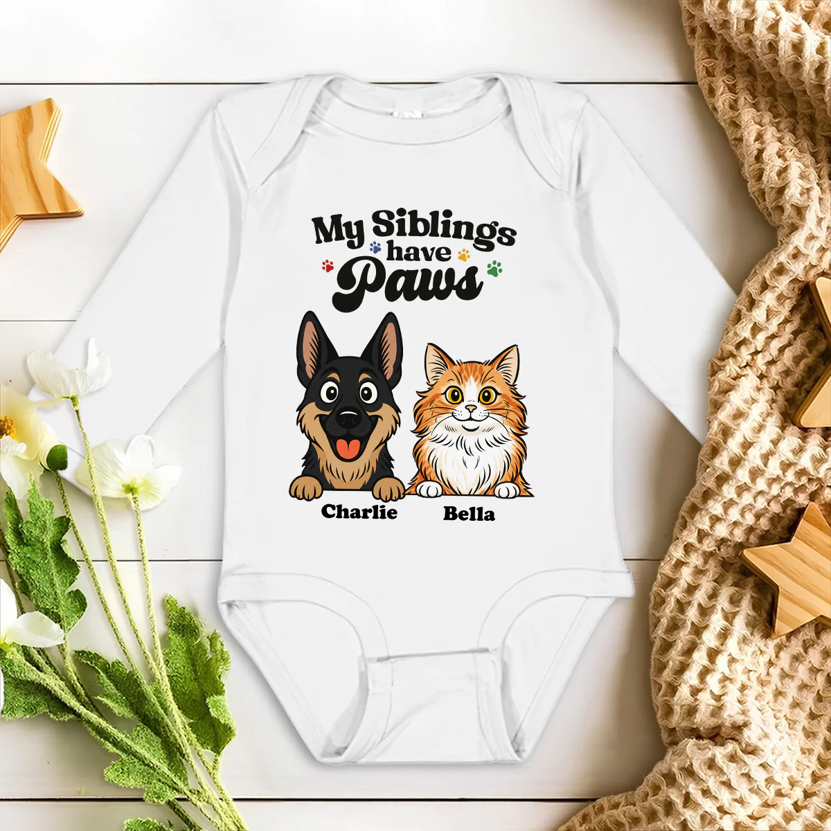 They Have Paws Pet Version - Personalized Custom Long Sleeve Baby Onesie - Image 2